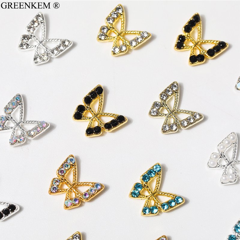20Pcs 3D Nail Butterfly Art Charms Gold Silver Butterfly With Rhinestone Nail Jewelry For Nail Rhinestones