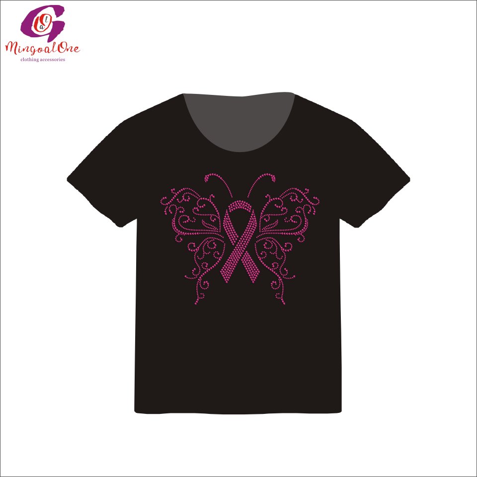 Top Selling Colorful Ribbon Hot Fix Rhinestone Transfer Custom Fight Cancer In All Colors Ribbon Words Iron On Rhinestone Motif