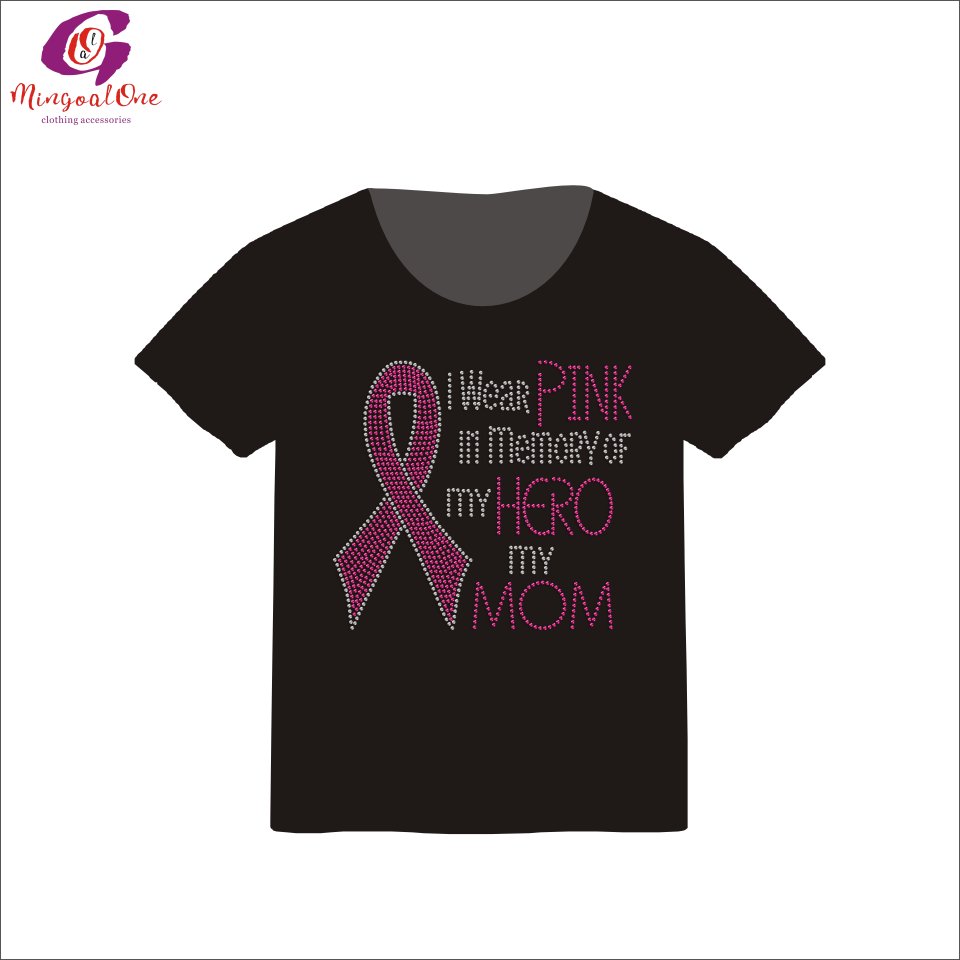 Top Selling Colorful Ribbon Hot Fix Rhinestone Transfer Custom Fight Cancer In All Colors Ribbon Words Iron On Rhinestone Motif