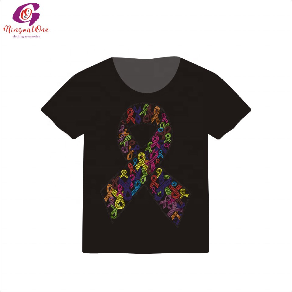 Top Selling Colorful Ribbon Hot Fix Rhinestone Transfer Custom Fight Cancer In All Colors Ribbon Words Iron On Rhinestone Motif