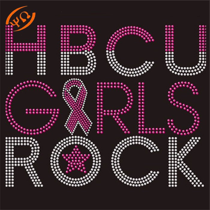 Custom Bling Breast Cancer Ribbon Rhinestone Transfer Iron On Motif