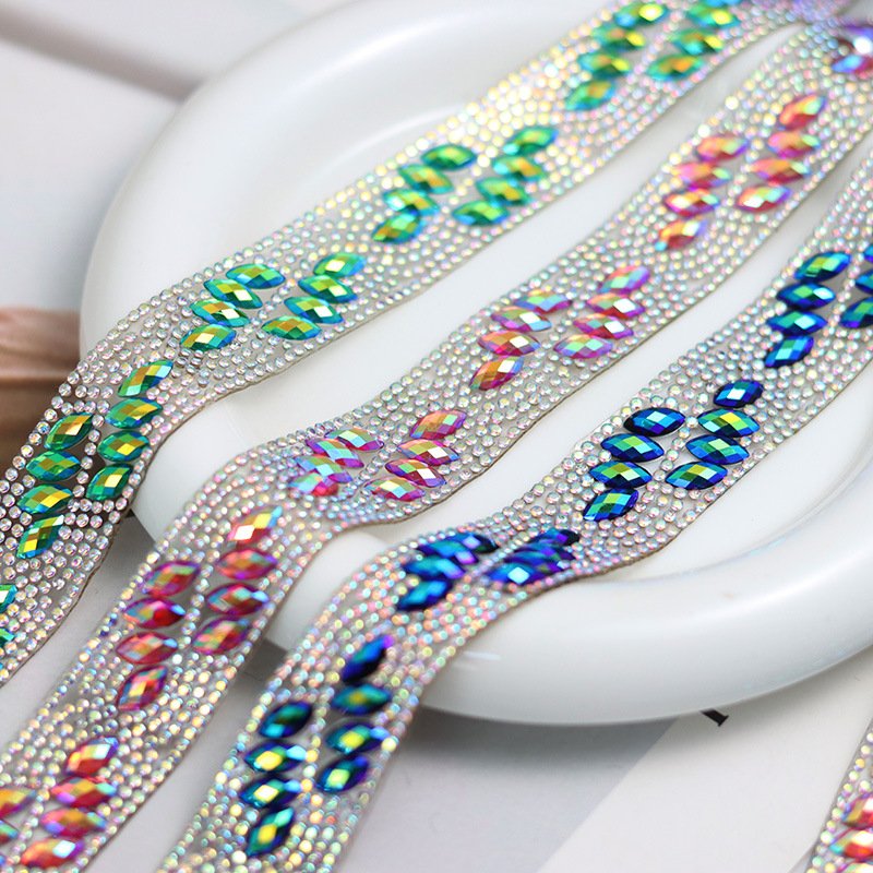 S-Shape Resin Rhinestone Chain in Blue Green Red-for DIY Hot Iron Dance Costume Decoration Also for Shoes and Bags