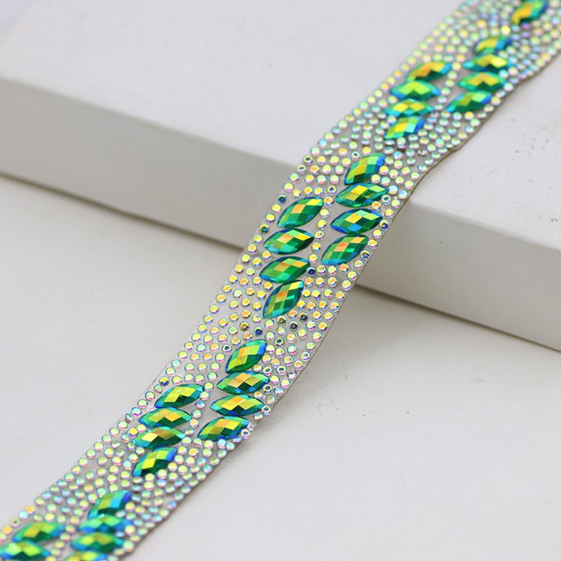 S-Shape Resin Rhinestone Chain in Blue Green Red-for DIY Hot Iron Dance Costume Decoration Also for Shoes and Bags