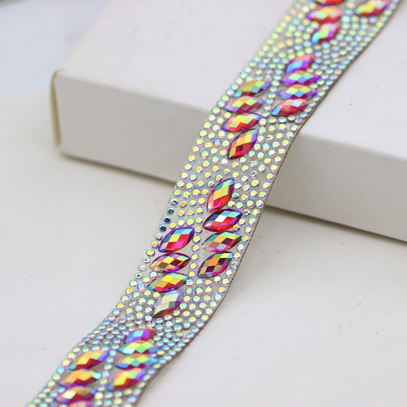 S-Shape Resin Rhinestone Chain in Blue Green Red-for DIY Hot Iron Dance Costume Decoration Also for Shoes and Bags