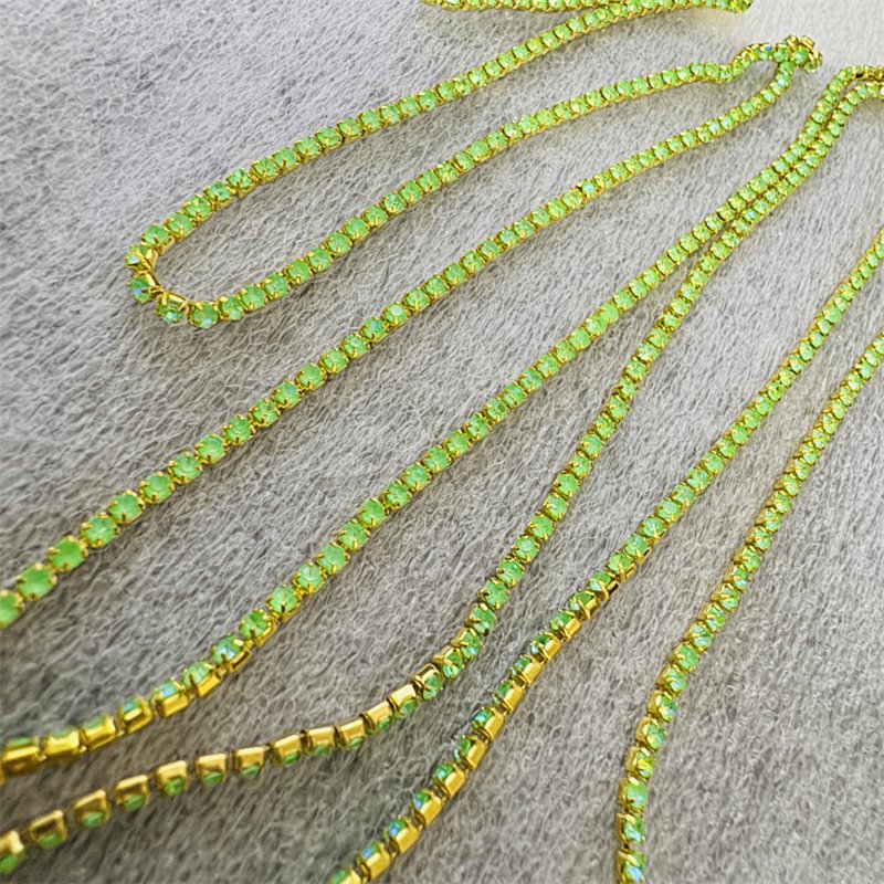 Wholesale 2mm K9 Glass Rhinestones Claw Chain SS6 Crystal Cup Chain Gold Claw Fluorescent AB Strass Chain Stone For garment Trim