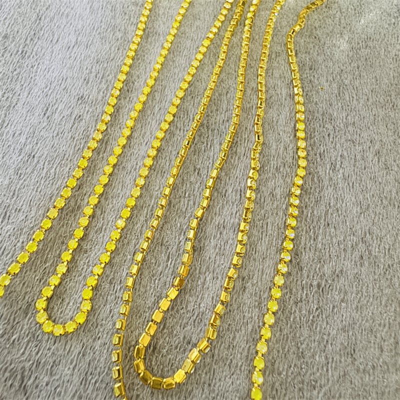 Wholesale 2mm K9 Glass Rhinestones Claw Chain SS6 Crystal Cup Chain Gold Claw Fluorescent AB Strass Chain Stone For garment Trim