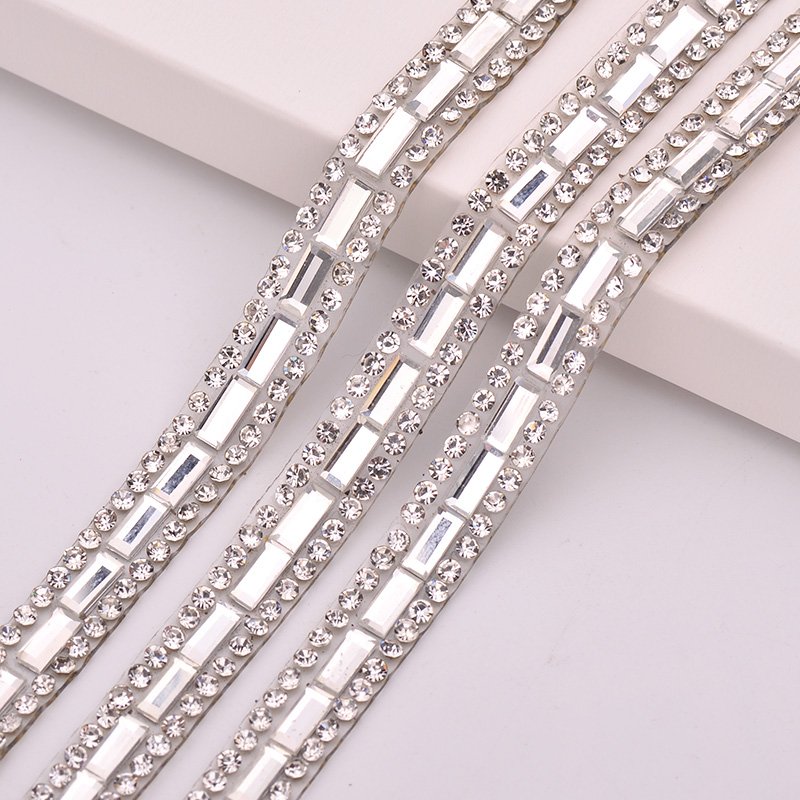 wholesale cheap price 1cm 3*7mm rectangle glass rhinestone hot fix clothing transfer trim
