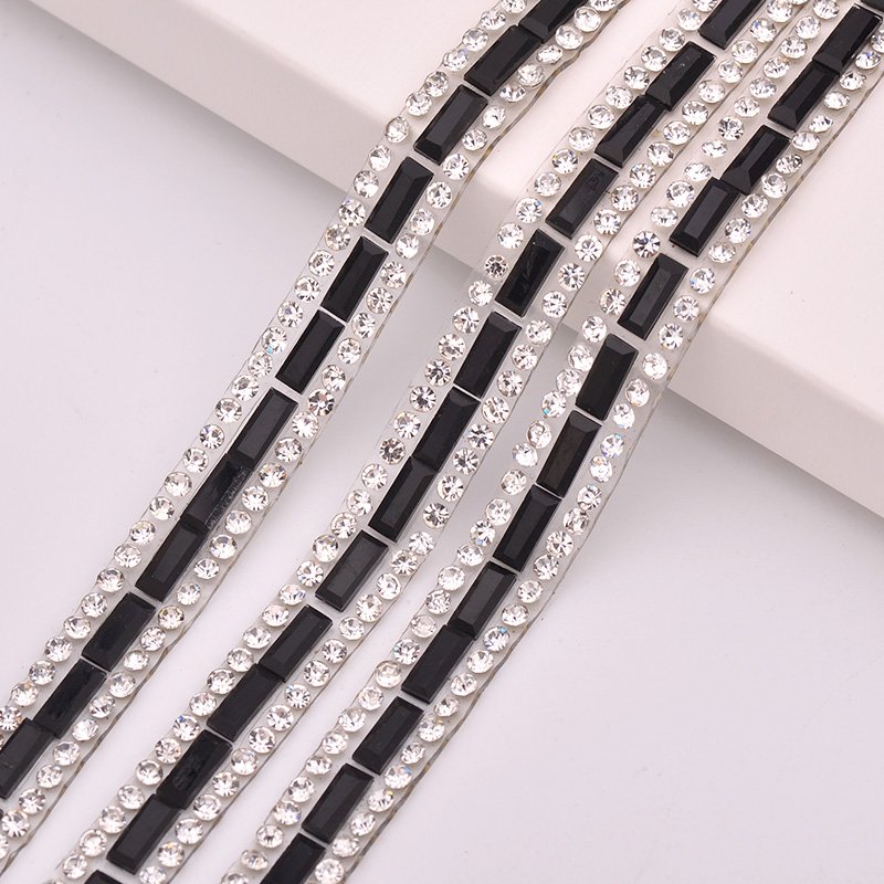 wholesale cheap price 1cm 3*7mm rectangle glass rhinestone hot fix clothing transfer trim