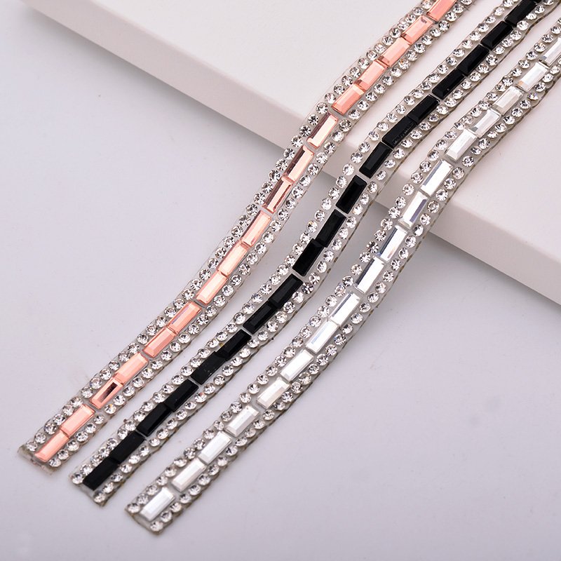wholesale cheap price 1cm 3*7mm rectangle glass rhinestone hot fix clothing transfer trim