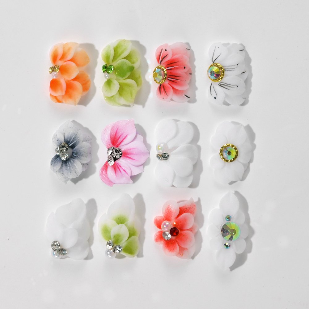 Handmade Acrylic Flower 11X16mm White/Pink 3D Butterfly Acrylic Nail Flower DIY With Glitter Rhinestone Acrylic Side Flower