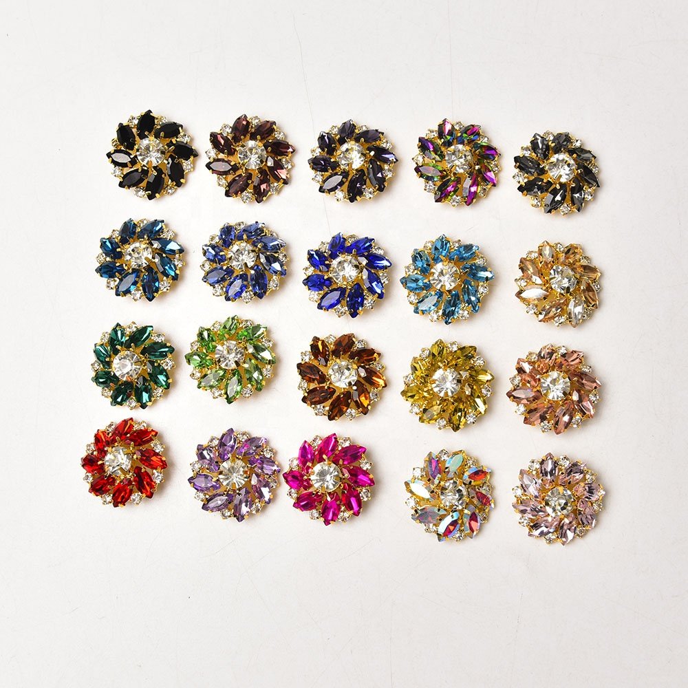27mm New Colored Horse Eye Glass Crystal Diamond Flower Rhinestone Buttons Coat Collar Shoes Bags Wedding Dress Embellishment