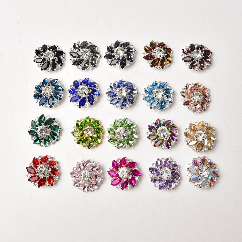 27mm New Colored Horse Eye Glass Crystal Diamond Flower Rhinestone Buttons Coat Collar Shoes Bags Wedding Dress Embellishment