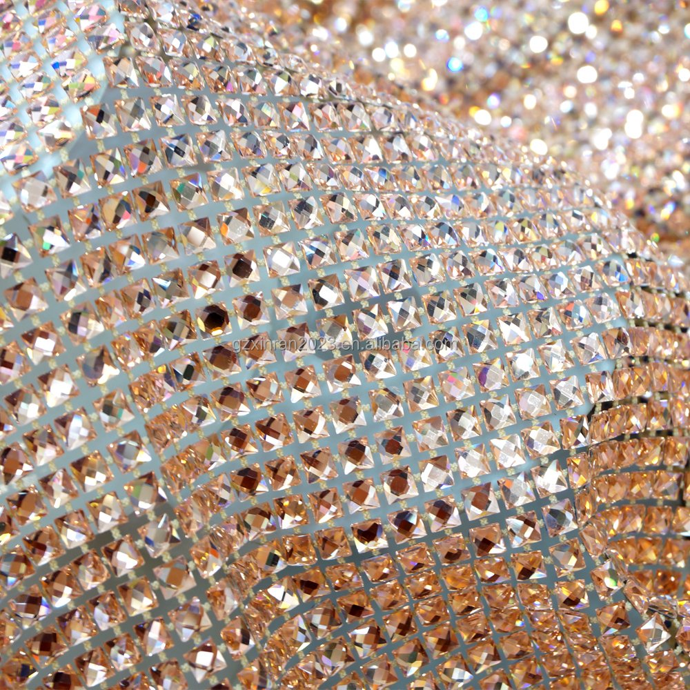 SH008 wholesale 6mm square crystal diamond mesh fabric elastic mesh fabric with rhinestones