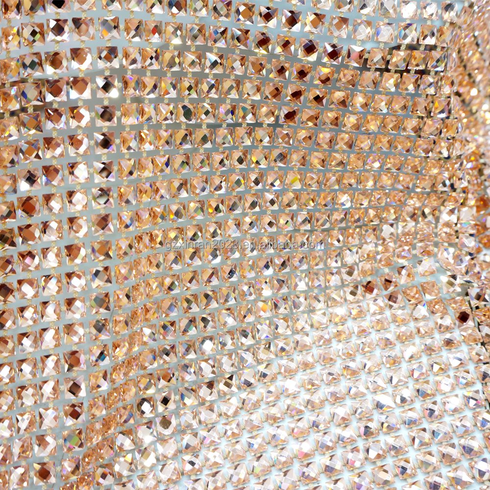 SH008 wholesale 6mm square crystal diamond mesh fabric elastic mesh fabric with rhinestones