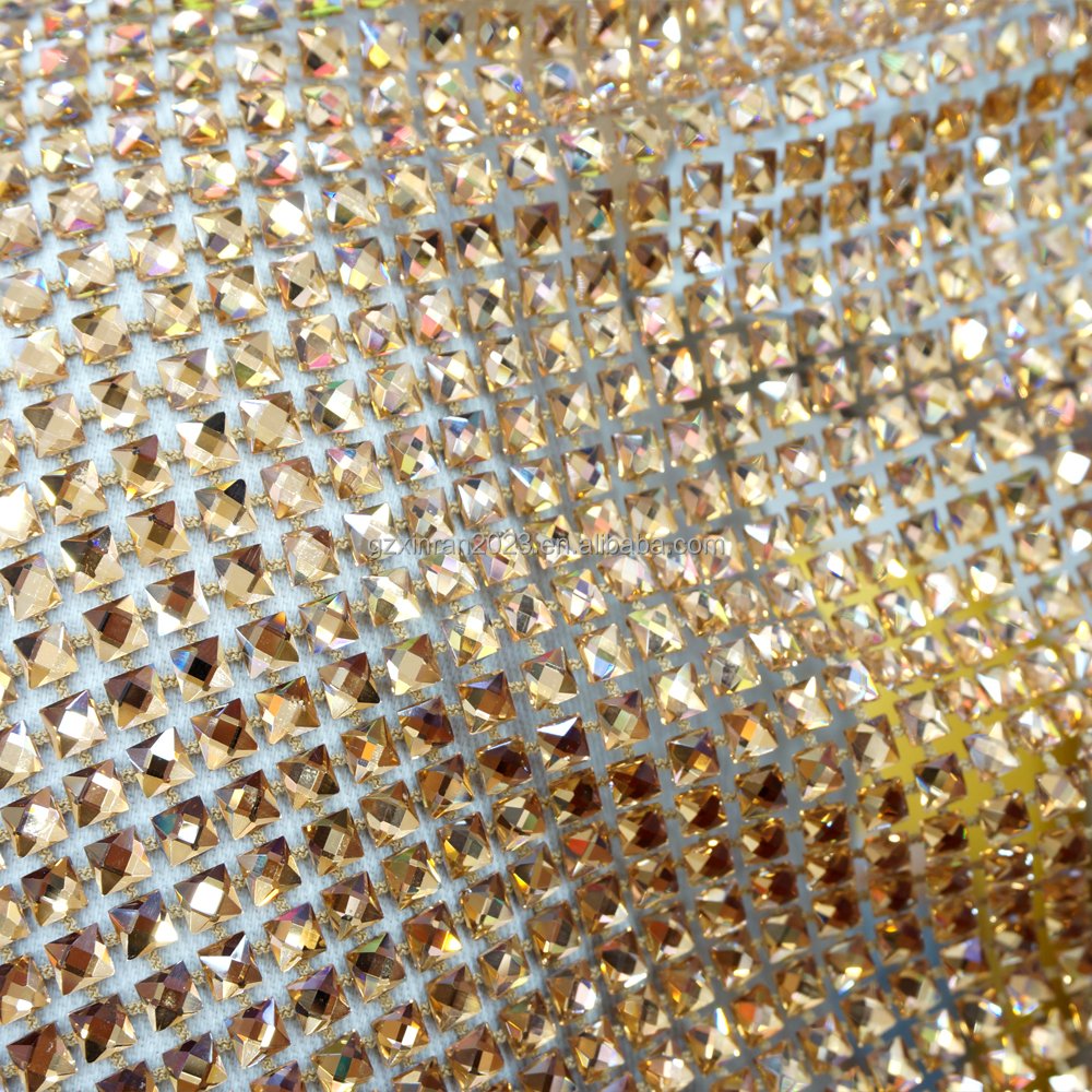 SH008 wholesale 6mm square crystal diamond mesh fabric elastic mesh fabric with rhinestones
