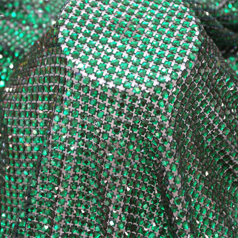 SH008 wholesale 6mm square crystal diamond mesh fabric elastic mesh fabric with rhinestones