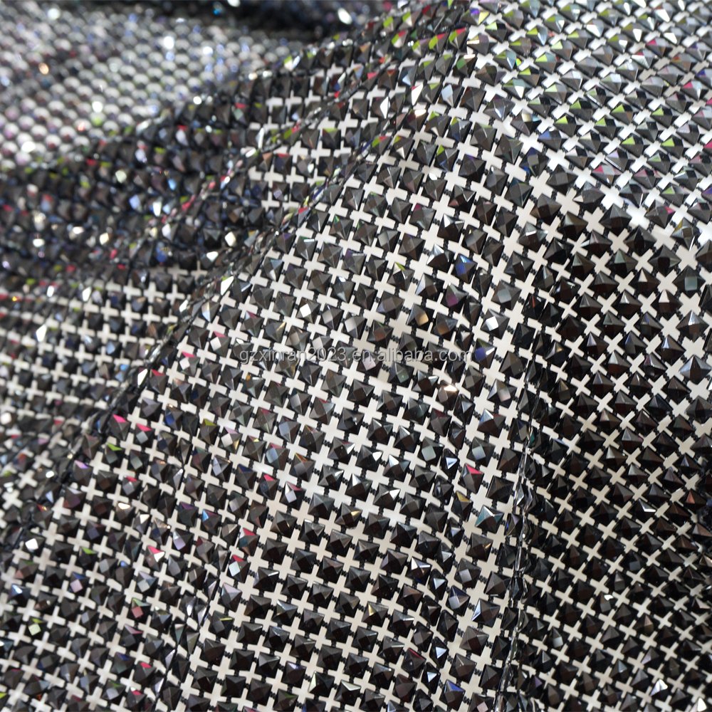 SH008 wholesale 6mm square crystal diamond mesh fabric elastic mesh fabric with rhinestones