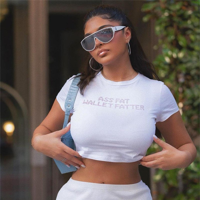 high quality new wholesale 2024 luxury custom made women rhinestone white fitted basic crop top tshirt