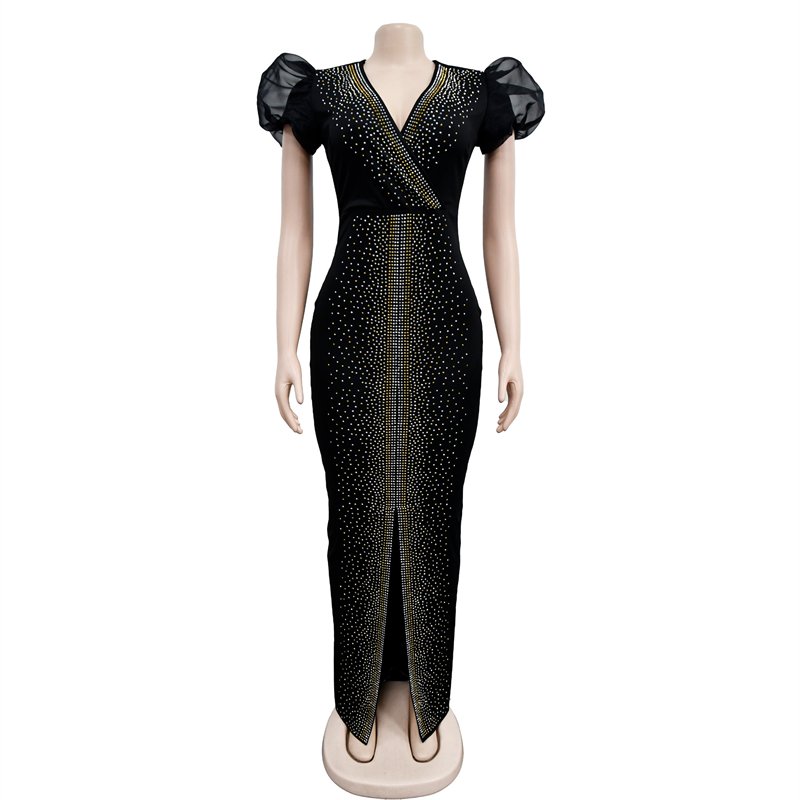 luxury women stretch v neck birthday party crystal rhinestone maxi evening dress women sexy rhinestone dress ball gown supplier