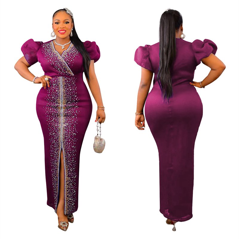 luxury women stretch v neck birthday party crystal rhinestone maxi evening dress women sexy rhinestone dress ball gown supplier