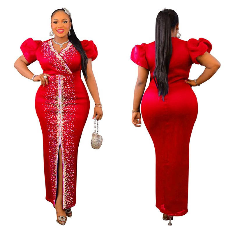 luxury women stretch v neck birthday party crystal rhinestone maxi evening dress women sexy rhinestone dress ball gown supplier