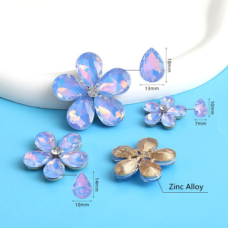Wholesale Water drop protein mocha glass rhinestone crystal five-petal flower sew on rhinestone clothing accessories