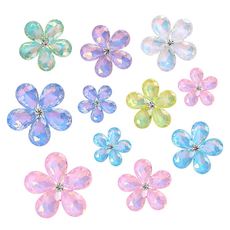 Wholesale Water drop protein mocha glass rhinestone crystal five-petal flower sew on rhinestone clothing accessories