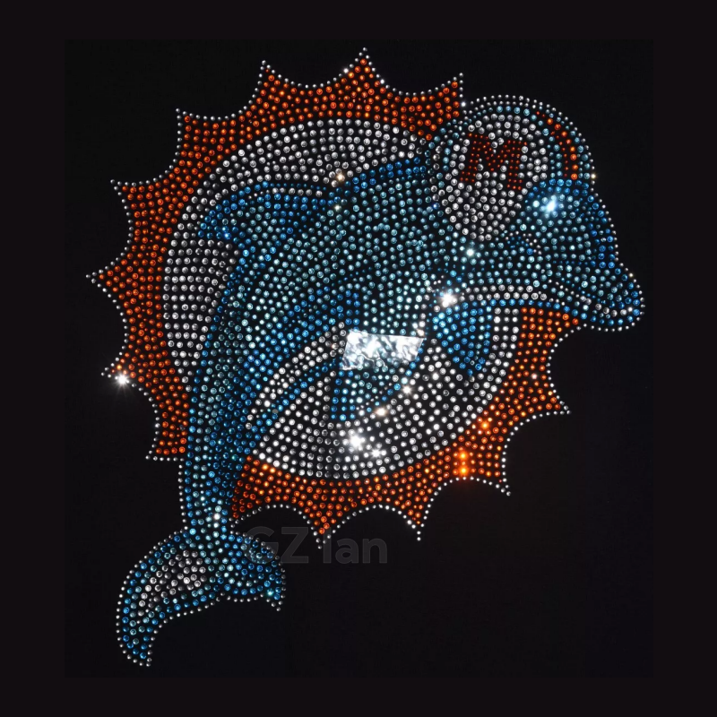 Miami Dolphins Custom nfl Rhinestone Transfers Hotfix Sport Team Football Motif Crystal Rhinestone Iron On Patch