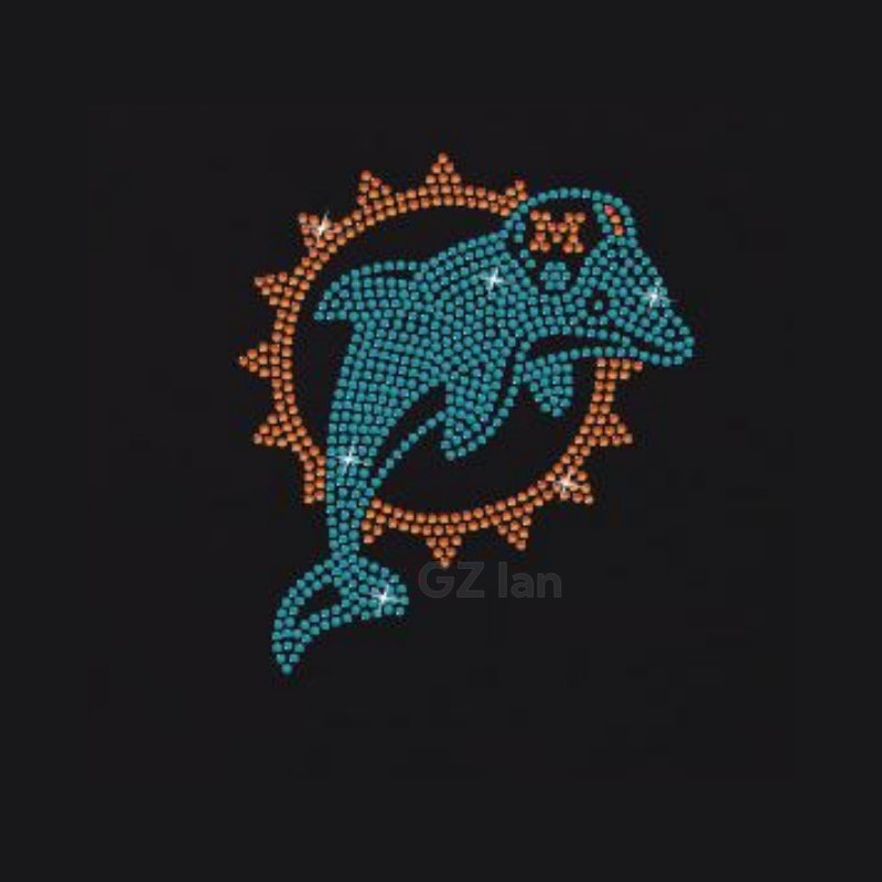 Miami Dolphins Custom nfl Rhinestone Transfers Hotfix Sport Team Football Motif Crystal Rhinestone Iron On Patch