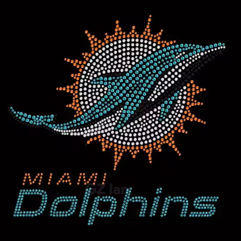 Miami Dolphins Custom nfl Rhinestone Transfers Hotfix Sport Team Football Motif Crystal Rhinestone Iron On Patch