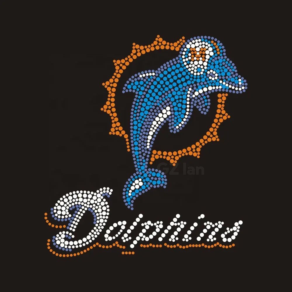 Miami Dolphins Custom nfl Rhinestone Transfers Hotfix Sport Team Football Motif Crystal Rhinestone Iron On Patch