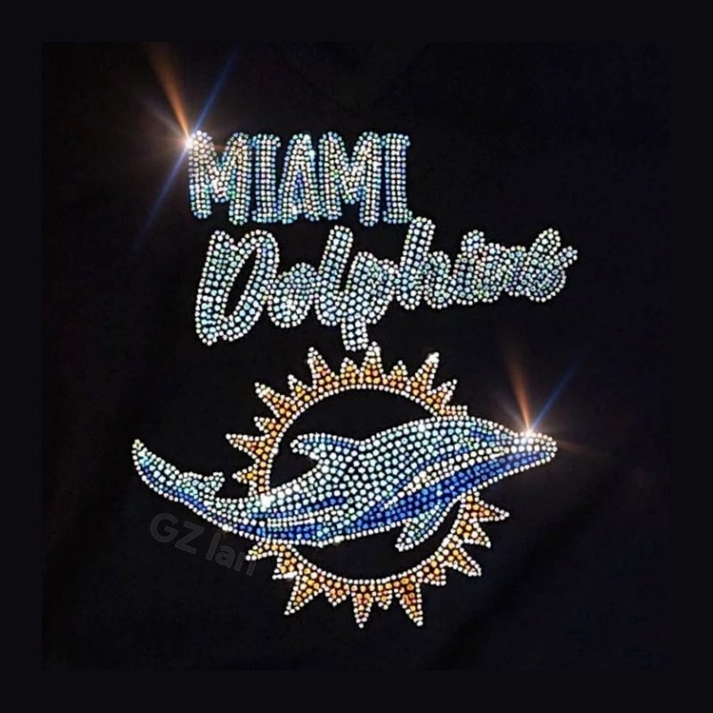 Miami Dolphins Custom nfl Rhinestone Transfers Hotfix Sport Team Football Motif Crystal Rhinestone Iron On Patch