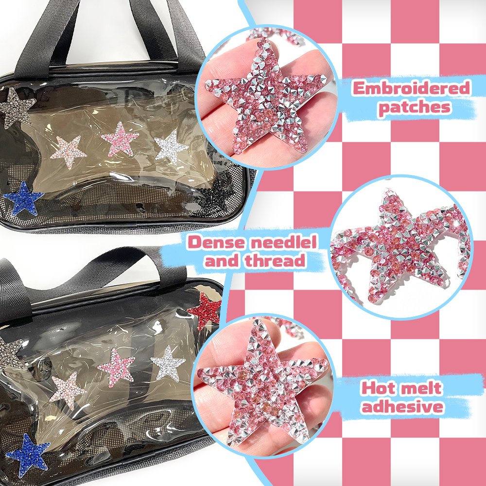 Factory Direct 4 cm Star Rhinestone Designer Patches Cover Hot Fix Badges Motif Patch for Jeans