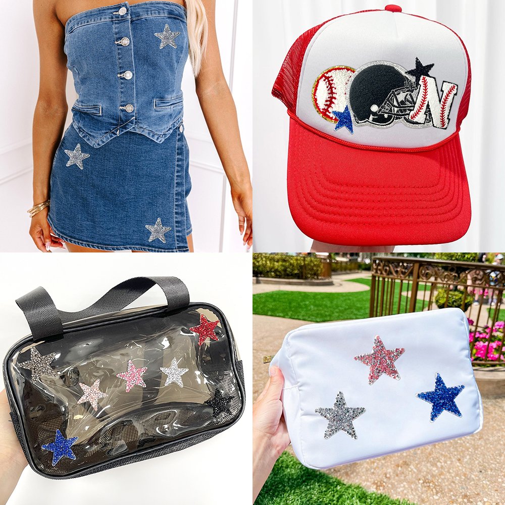 Factory Direct 4 cm Star Rhinestone Designer Patches Cover Hot Fix Badges Motif Patch for Jeans