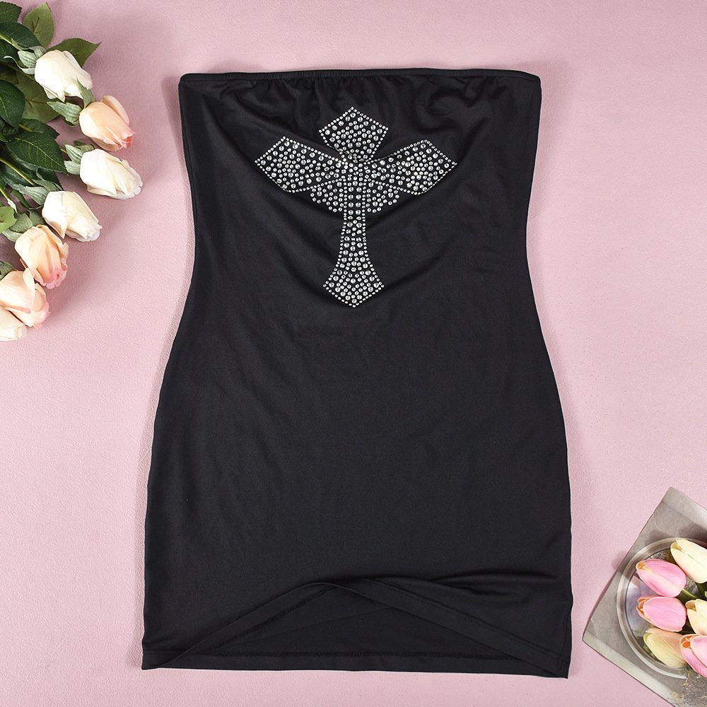 2024 new personalized rhinestone pattern sexy tube top off-neck skinny sheath dress Women Diamond Sexy Dress Party Club Wear