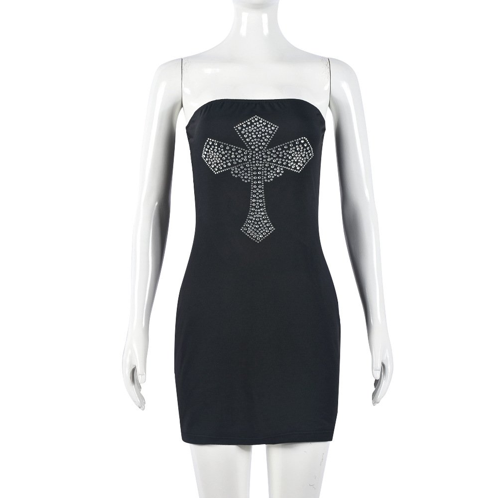 2024 new personalized rhinestone pattern sexy tube top off-neck skinny sheath dress Women Diamond Sexy Dress Party Club Wear