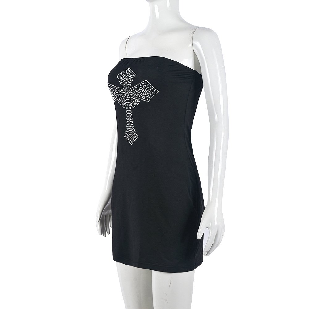 2024 new personalized rhinestone pattern sexy tube top off-neck skinny sheath dress Women Diamond Sexy Dress Party Club Wear
