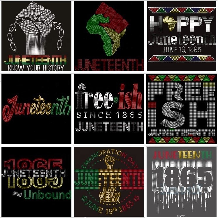 Wholesale Hot Fix Strass Template Juneteenth Iron-On 1865 Bling Rhinestone Heat Transfer Flatback Afro History for Shirt