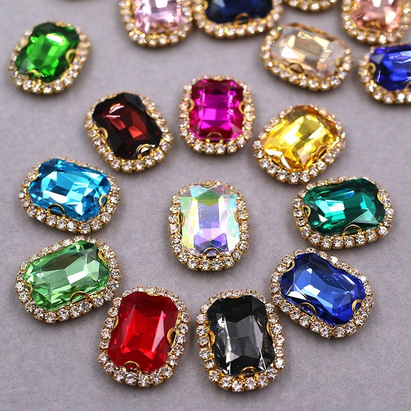 8*10mm/10*14mm Rectangle Shape Sew on Rhinestone With Silver Crystal Claw Setting