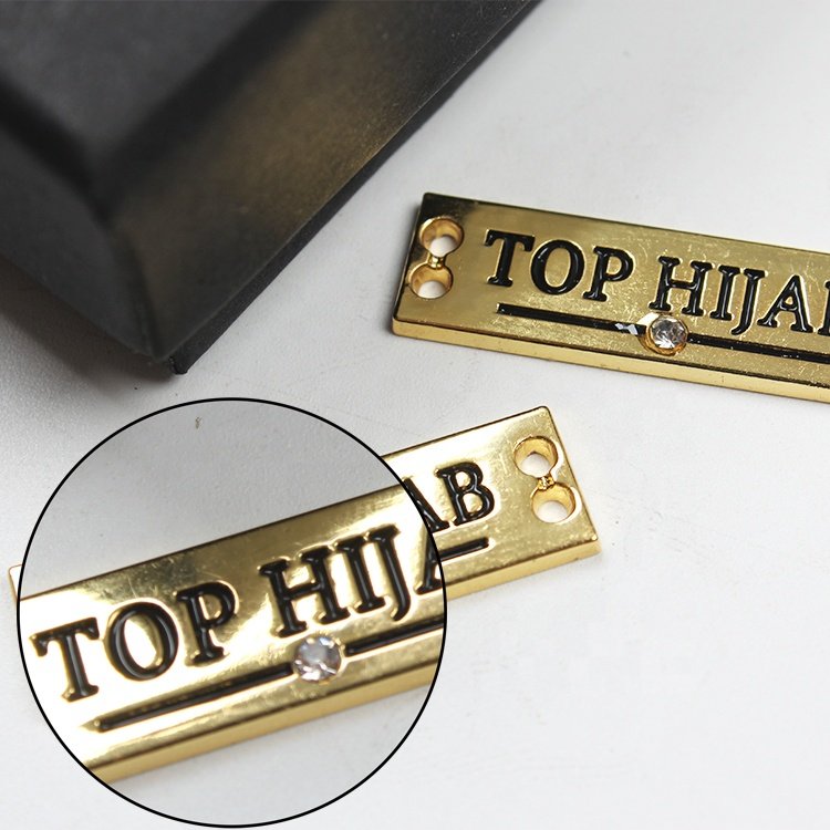 Hot Sale Custom 3D Engraved Logo Metal Plate Labels with Rhinestone