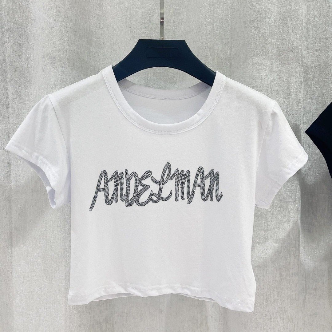 Woman hot drilling rhinestone crop top t shirts vintage midriff short sleeve t shirts bling bling fashion t shirts wholesale