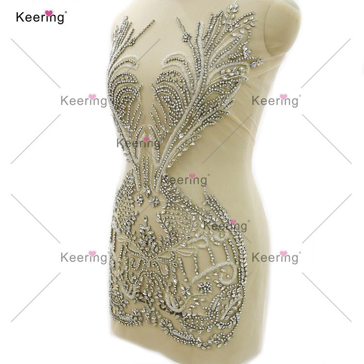WDP-440 Sparkly rhinestone bodices applique crystal panel wedding evening party bridal dress patch