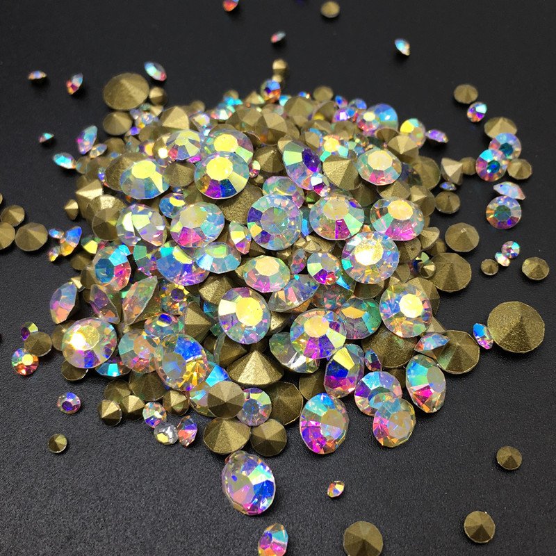 2-6.5mm Mix Size Pointed Back Glass Crystal Rhinestone Back Plated Round Strass Diamond for Nail Art Decoration DIY Crafts