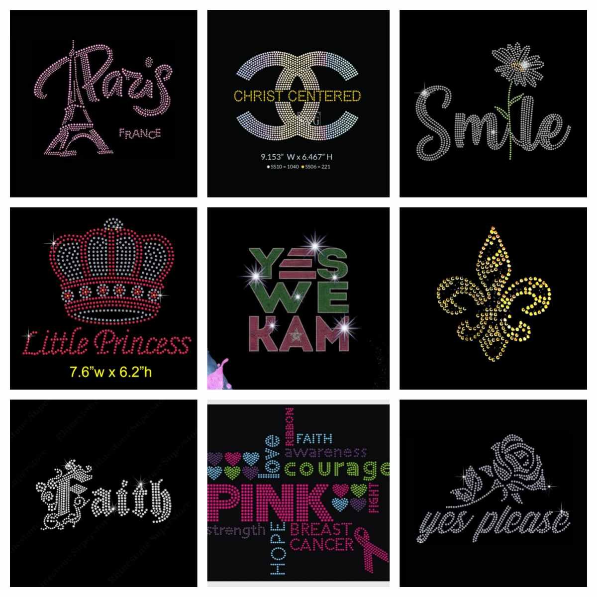 Wholesale Hot Fix Spangle Crystal Designs Strass Template Custom Bling Hotfix Iron On Rhinestone Transfer Patches