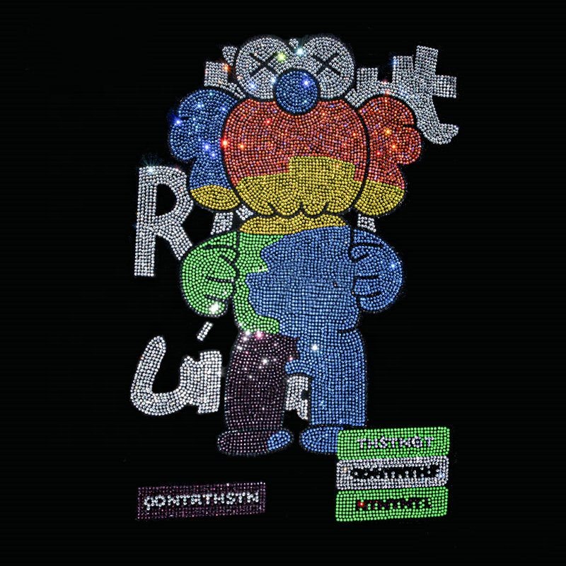 Factory Rhinestone Designs Crystal Diamond Pattern Rainbow Iron On Letters Cat Heat Transfer Rhinestone Top Custom