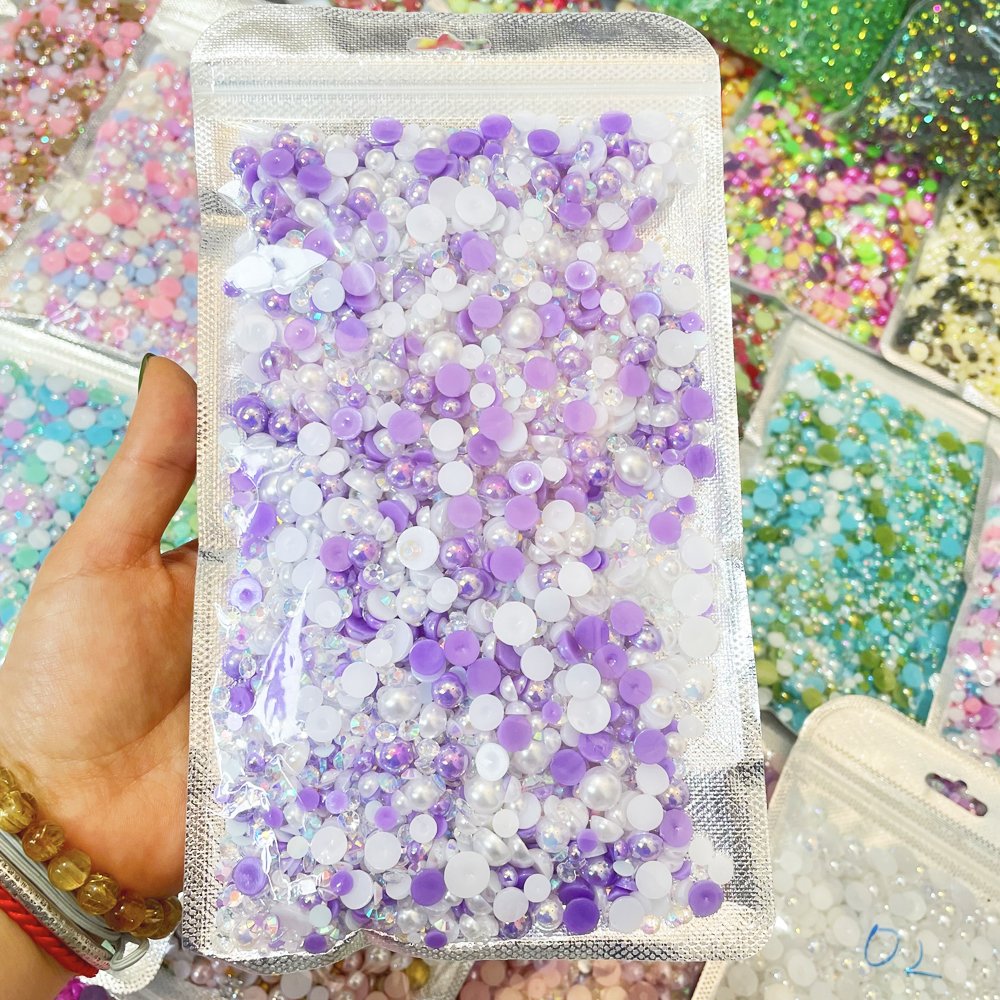WHATSTONE Accept Customized Mix Size 3-10mm Color Mix ABS Half Pearl Resin Rhinestone For Clothing Decorations DIY