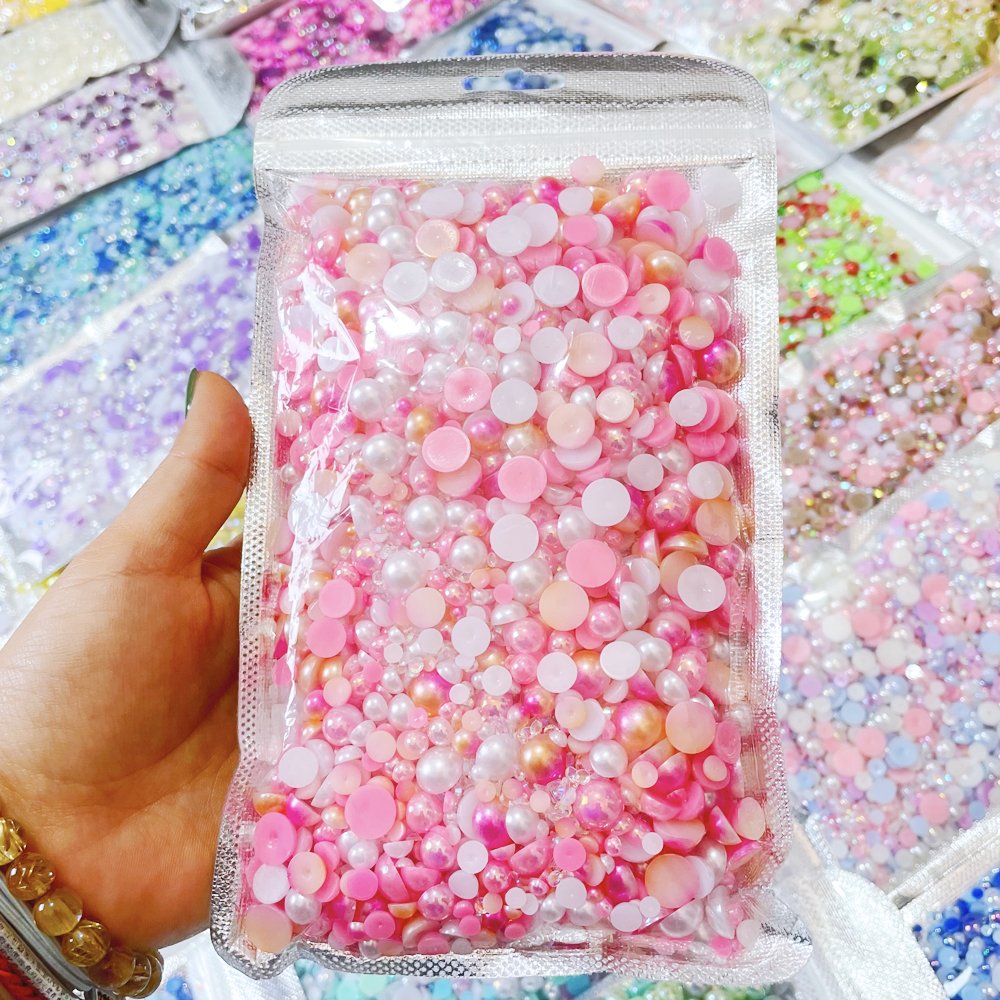 WHATSTONE Accept Customized Mix Size 3-10mm Color Mix ABS Half Pearl Resin Rhinestone For Clothing Decorations DIY