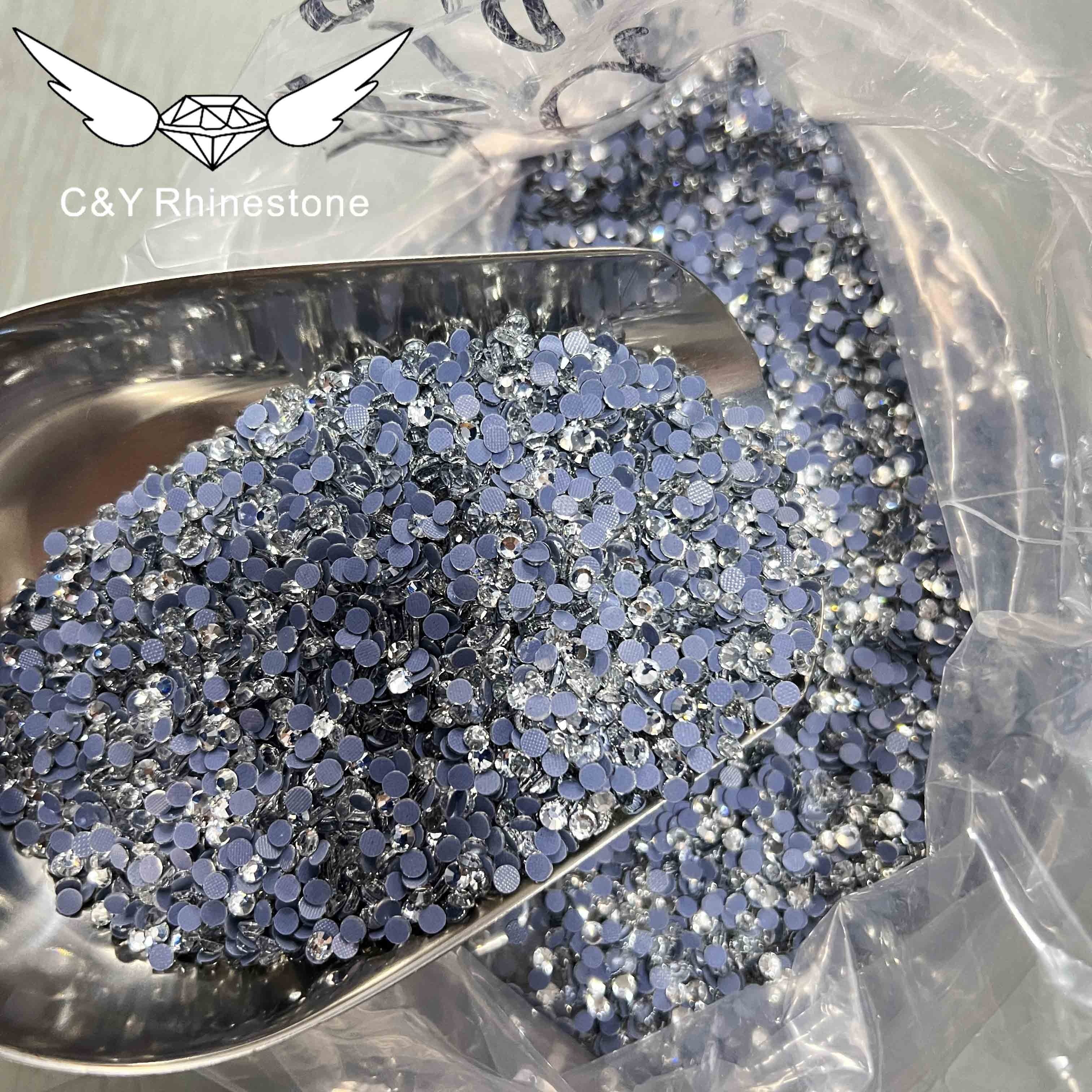 C&Y High Quality 1440pcs Glass Iron On Rhinestone Crystal Washable glue Back Bulk Hotfix Rhinestones