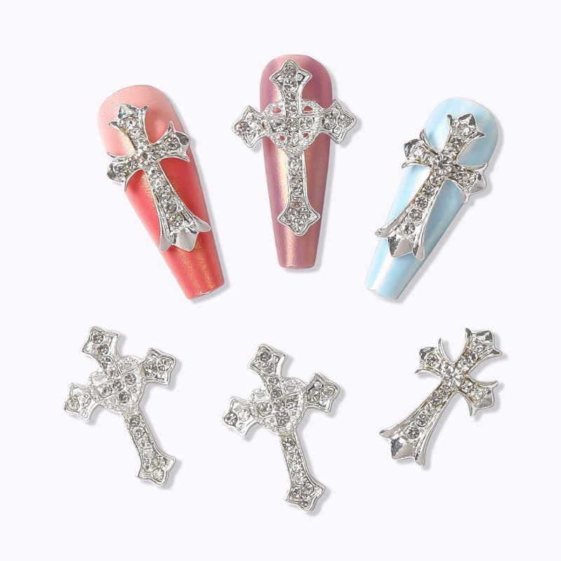 Nail Art Alloy Large Cross Decoration With Simple And Punk Style Alloy Nail Decoration Diamond Rhinestones