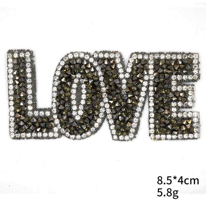 yiwu wintop hot sale colored hotfix rhinestone love logo iron on patch for clothes bag